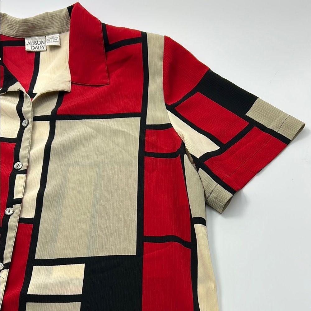 Allison Daley Vintage Button Down Shirt 16 Collared Abstract Ribbed Short Sleeve - Picture 8 of 16